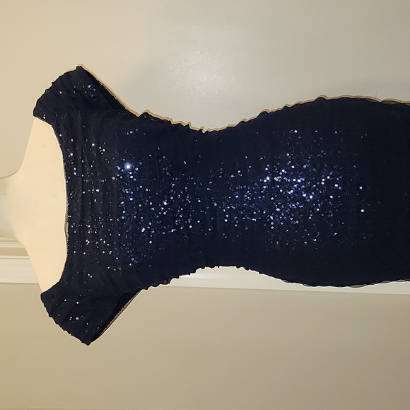 New Lauren by Ralph Lauren dress navy blue mesh overlay sequined cap sleeve 10 - Picture 6 of 11